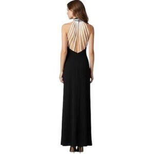 Tadashi Vintage Black White Halter Caged Back Maxi Gown Sz S Slit Dress